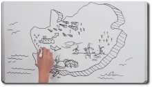 A frame from a video showing a whiteboard drawing of South AFrica and nuclear and renewable energy installations