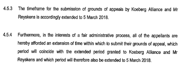 Two paragraphs from the formal letter granting extension of the appeal period for Nuclear-1 authorisation