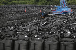 Photo of blacg bags containing radiative debris