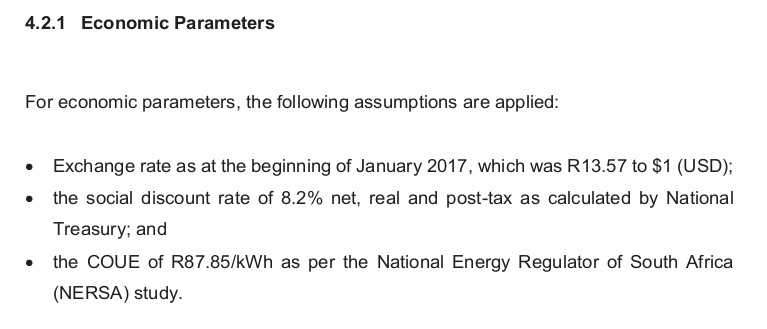Extract from the IRP 2119 showing cost of unserved energy (COUE)